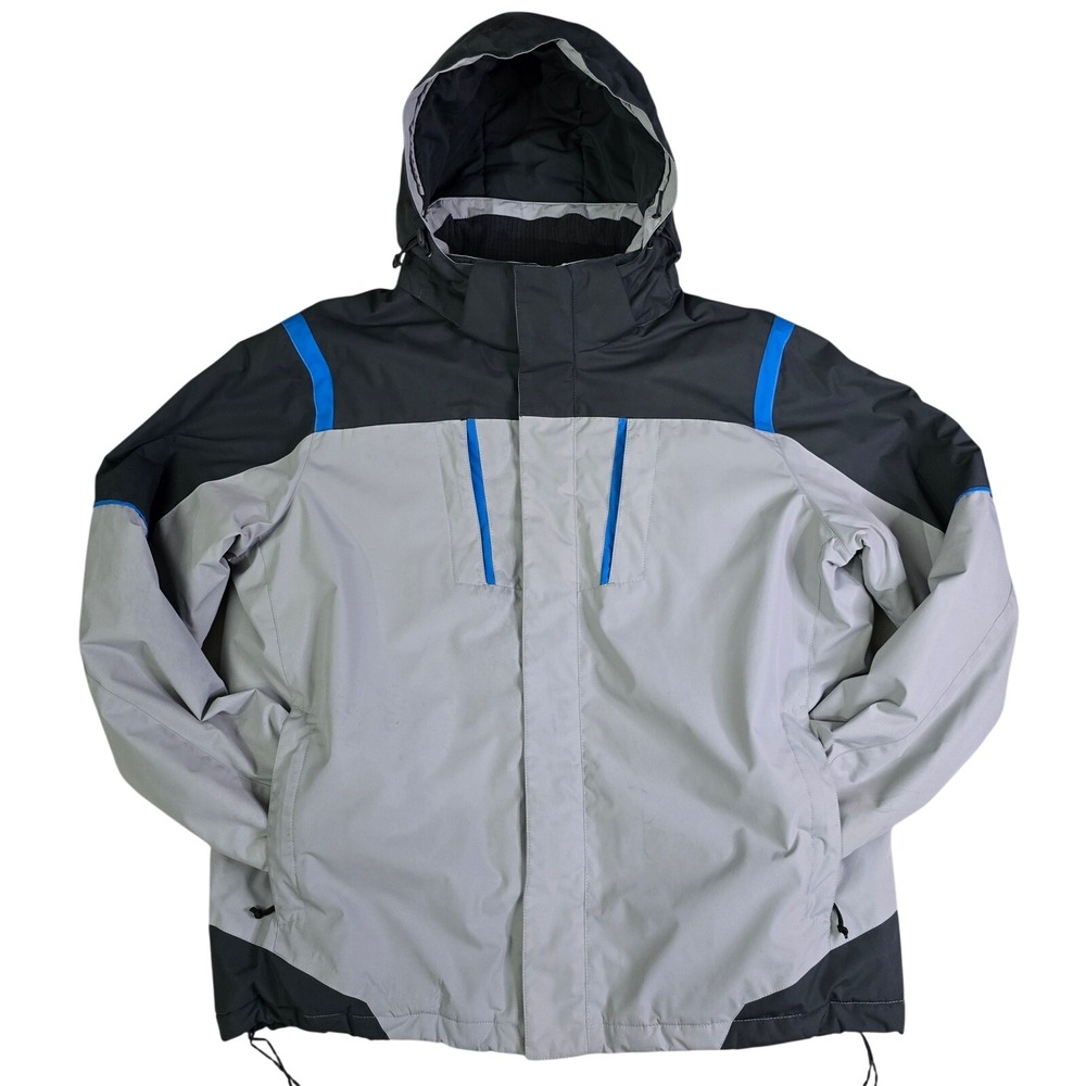 Tek Gear Mens Large Gray Black Blue Insulated‎ Hooded Ski Jacket Winter Coat